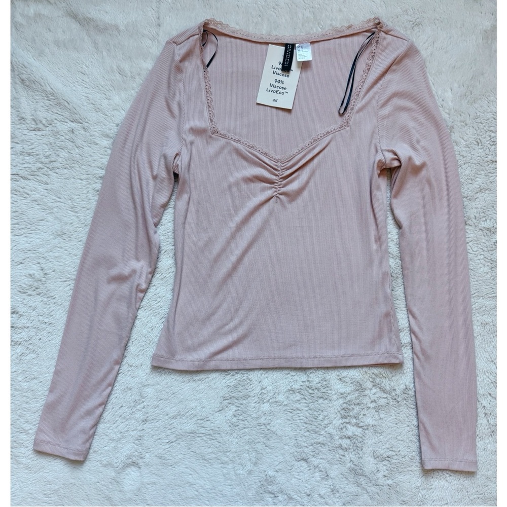 NEW H&M | Lace-Trimmed Rib Top - Picture 8 of 9